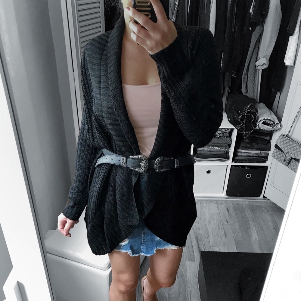 Black Open Front Knitted Cardigan